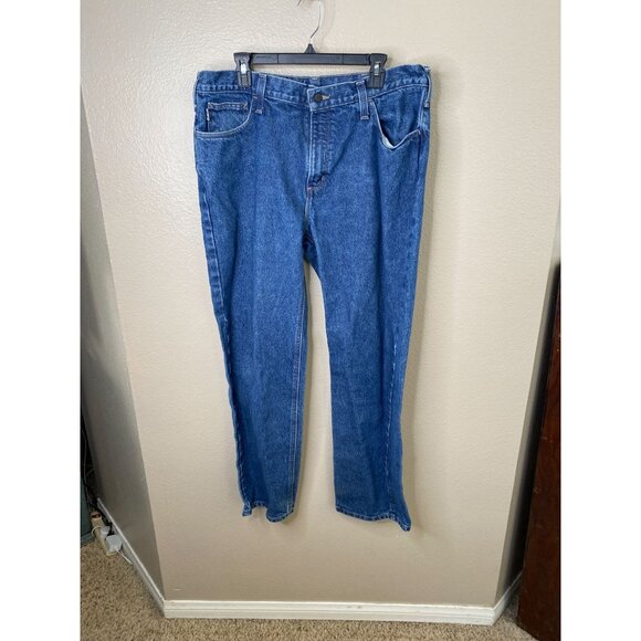 Carhartt Mens Blue Denim Relaxed Fit Flame-Resistant Jeans 38x32 Workwear - Picture 1 of 7